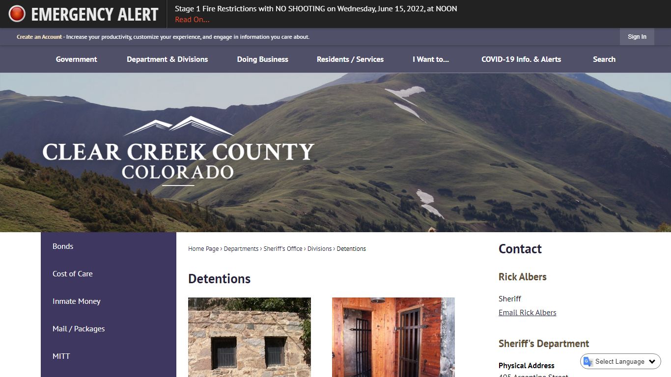 Detentions | Clear Creek County, CO - Official Website