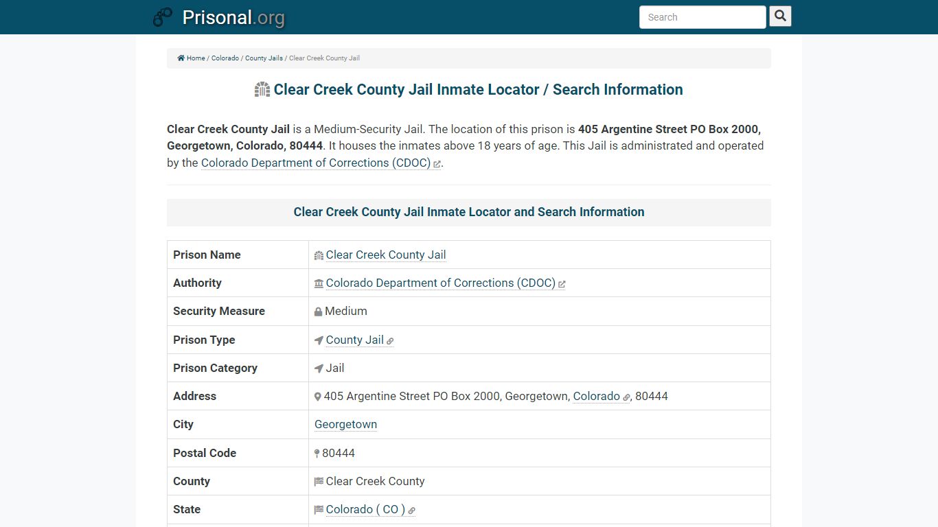 Clear Creek County Jail-Inmate Locator/Search Info, Phone ...